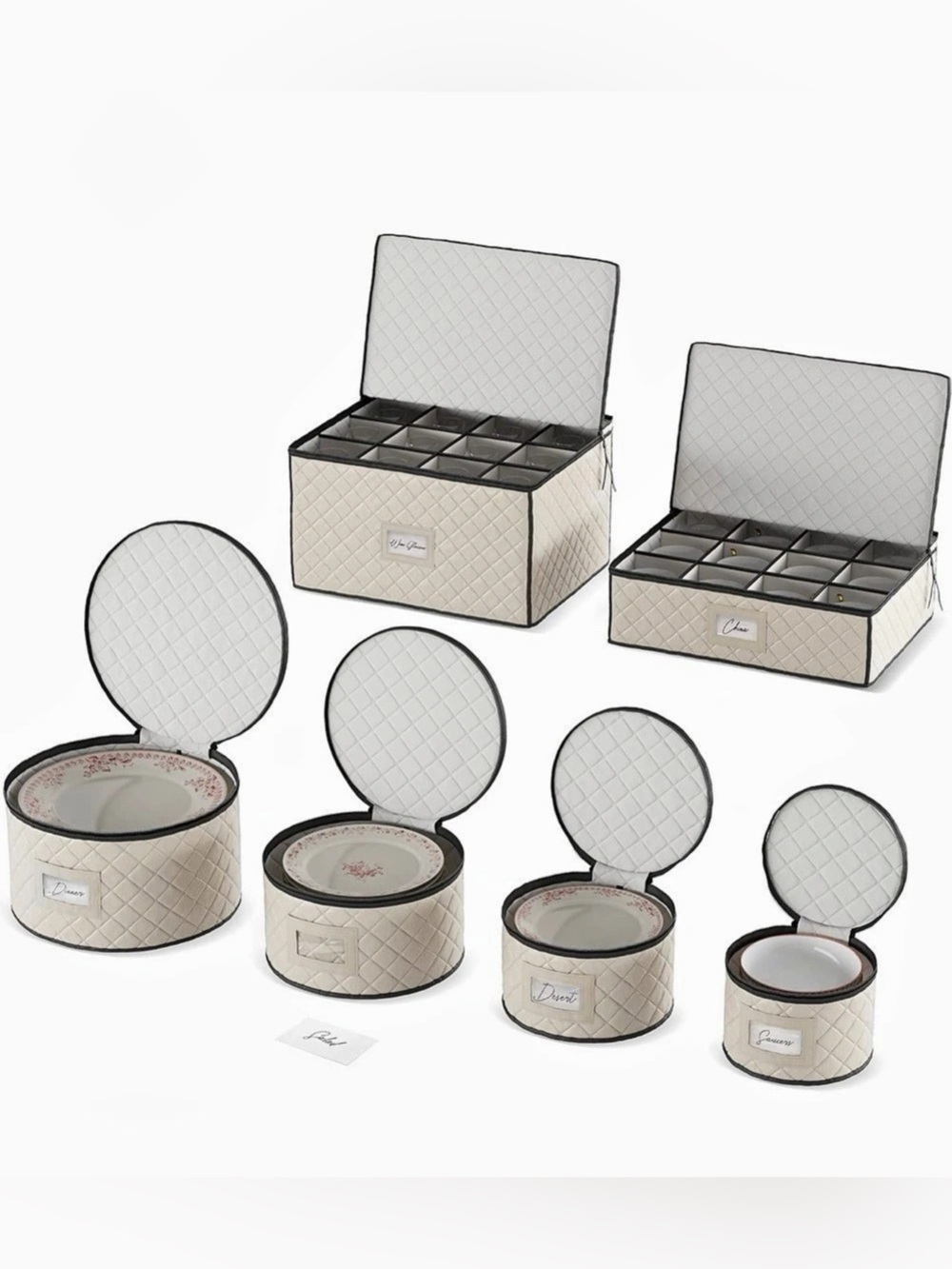 Quilted Storage Organizer Set in White for Dishes